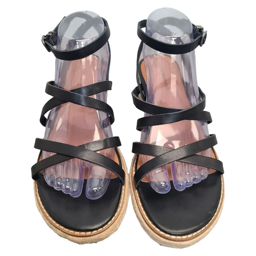 Lucky Brand Women's Nemelli Black Leather Espadrille Strappy Platform Sandals 9M